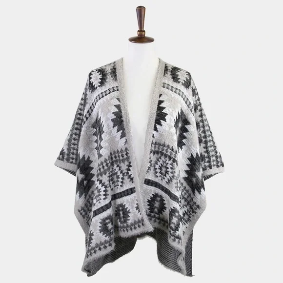 Aztec Pattern Ruana Poncho - Picture 5 of 5